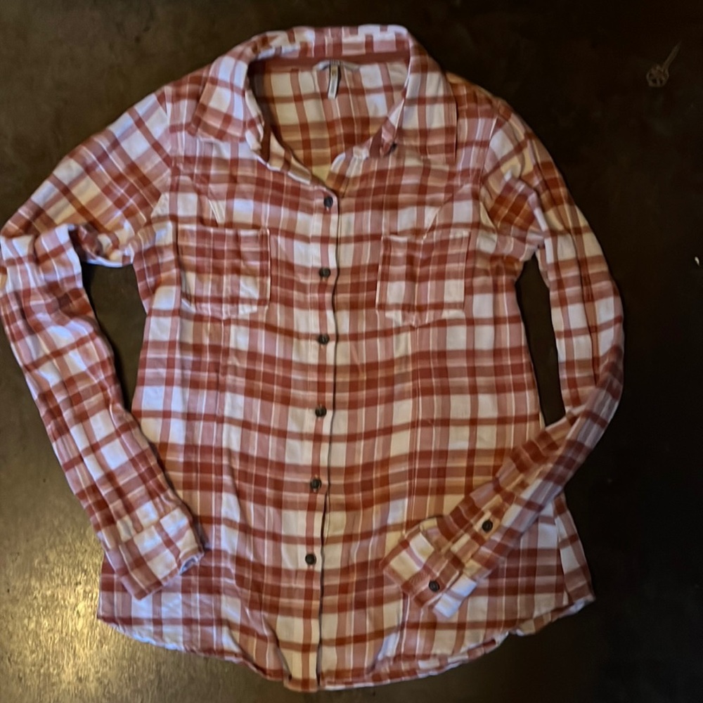 Womens Buckle Orange Plaid Long Sleeve Shirt